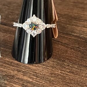 Bomb Party Lab Created Fire Opal with Cubic Zirconia Size 10